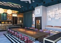 Cafetería de diseño para hotel Petit Palace en Madrid por Mil Studios